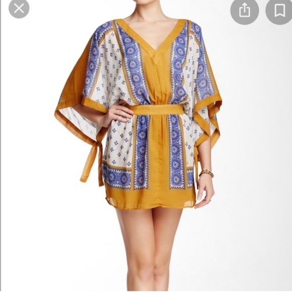 Free People Santa Cruz Gold and Blue Boho Kimono Dress Size S - Picture 4 of 13